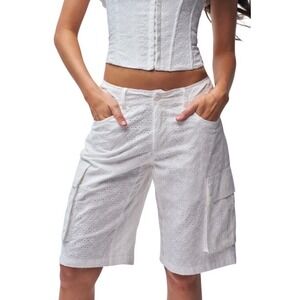 GUIZIO White Eyelet Cargo Shorts Women's X-Small Cotton Casual Summer
